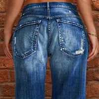 ManXivoo traperice za žene ravne traperice za žene za žene ripped hem niske traperice za žene Ženske Jeans Blue1