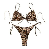 Žene dvije kupaći kostim, seksi prednji križ self guda bikini set Leopard Print Law struk Bikini set