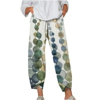 Posteljine kapri hlače za žene casual široke noge baggy yoga hlače Ljeto cvjetni print visokih struka