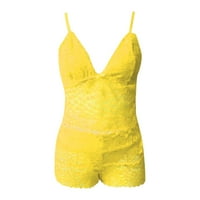 Umfun Womens Bow čipka čvrsta boja Seksi Sling pidžama set seksi donje rublje Set Yellow l