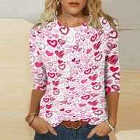 Valentines Day Darove Ženska modna tiskana labava majica Srednja rukava rukava za bluze okrugli vrat
