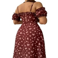 Gwiyeopda žene izvan ramena Suspender Floarl a-line haljina zabava s kratkim rukavima Split midi haljina