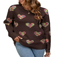 Hirigin ženski pleteni džemper, okrugli ovratnik šareni srčani uzorak labav fit pletiva, ženski casual