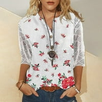 Haljine za žene Women V majice za rukav za izrez Print LACE casual bluza Labavi posao Tuntic Tops XL