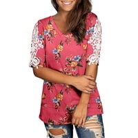 Žene izdužene modne tiskarske kratke rukave V izrez T majica bluza na majici za žene casual ljeto