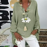 Ženska modna ženska temperamentni cvijet bluza za bluzu od pamuka V-izrez i posteljina plus veličina