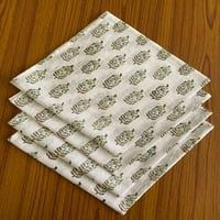 Metvica, maslina zelena na bijelom indijanskom ručnom bloku cvjetni tiskani čisti pamučni tkanini salveri, 9x9 - koktel salvete, 20x20 - večera salvete