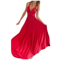 Labave haljine za žene bez rukava MAXI datuma ženke ljetna haljina visoke struka crvena m