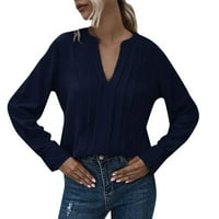 Lroplie Womens majica V izrez dugih rukava Šifon pulover pulover u boji za žene Plave S