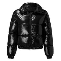 Pgeraug Womens Tops Plus size Solid Boja dolje Dugi rukav džep sa zatvaračem Zimski kaputi za žene Black