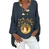 Miayilima Plus veličine za žene vrhunska bluza u boji u boji Mid Rukovanje Žene V Suncokretov košulja
