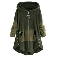 Jakne za žene Modni Dressy Hood džep baršuna plus veličina dugi kaput jakna zelena veličina l