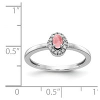 14k bijeli zlatni real dijamant i ovalni kabochon ružičasti turmalinski prsten