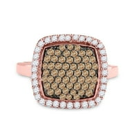 Dijamantna ponuda 10kt Rose Gold Womens okrugli smeđi dijamantski kvadratni prsten CTTW