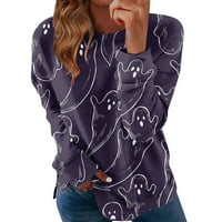 Strugten ženski okrugli vrhovi vrata pamuk Halloween Print s dugih rukava O-izrez TOP bluza Ženske majice