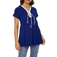 Žene tunika Ljetne t majice Flowy Casual Bluze za gamaše Ležerne prilike Majica Solid V izrez Čipka