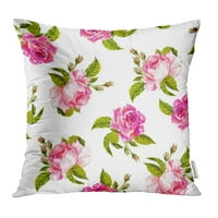Ružičasti alover uzorak ruže prekrasan cvjetovi na bijelim botaničkim vintažnim jastučnim jastučnicima