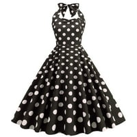 Vintage haljina za žene 1960-ih Koktel Halter Vintage Polka Dot rukavac V izrezana zabava Swing Swingry za maturu za maturu za maturu, rođendanska fotografija Crni XL