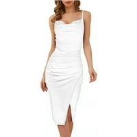 Žene bez rukava otisnuta modna dužina koljena V-izrez ljetna haljina bijela s