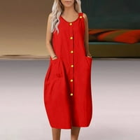 Ljetne haljine za žene Ležerne prilike bez rukava bez rukava Sunčana haljina za sunčanje Crvena L