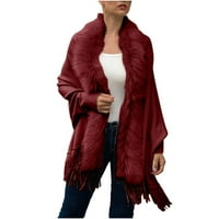 Ženska zima Cape- Ležerne prilike Soild Dugi rukav Klit kardigan džemper kaput Otiska crvena jedna veličina