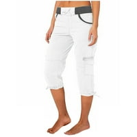 Miluxas linen pantalone za žene visoke struk kapri hlače na dugme Ravne naseljene pantalone elastične