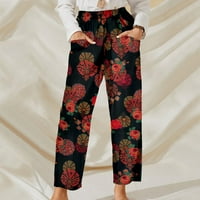 JSAierl ženske pamučne pantalone casual visoke struk hlače Ljeto Dressy Print pantalone Lagane hlače