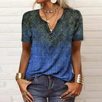 Žene ljetne casual majice V-izrez kratki rukav tiskani vrhovi bluza s-2xl plava