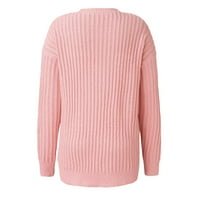 SHPWFBBE džemper jesen ženska modna okrugla vrat Čvrsta boja dugih rukava pletene džemper šuplji gornji