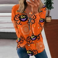 Yubatuo ženski kauzalni zip pulover ovratnik dugih rukava duge rukave Halloween Print Activewear Trčanje dukserica za žene narančasta 3xl