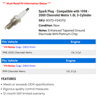 Spark čep - kompatibilan sa - Chevy Metro 1.0l 3-cilindar 1999