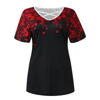 Leylayray ženska bluza Moda Ženska tiskana V-izrez Labavi kasutni majica kratkih rukava Crveni XXXL
