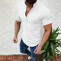 Muška pamučna posteljina Henley majica casual gumb niz kratkih rukava Tropske košulje ljetne plaže T