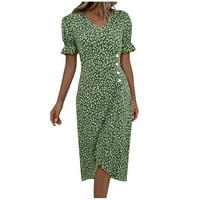 Ženska ljetna casual mini haljina V izrez A-line boho ditsy cvjetni flounce rukavac omotač haljina zelena