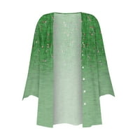 Apepal ženski rukav Cardigans prugasti ispisani otvoreni prednji poklopljeni kimono labavi kardigan zeleni 2xl