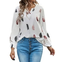 Žene boje u boji V izrez dugih rukava bluza Šifon Ležerne modne košulje u vratnim majicama za žene ženske bluzu gumb prema dolje