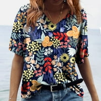 MLQIDK Trendy cvjetna majica Žene ljetne kratkih rukava Tunic Tops V izrez Grafički majica Majica Casual Comfy Bluzes TOPS, XXXL