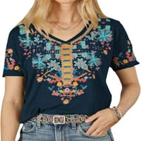 Glookwis Ladies Boho majica Labavi pulover modni casual tee cvjetni print v izrez ljetni vrhovi majica
