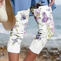 Idoravan Capri pantalone za žene čišćenje Ženske ljetne povremene elastične struk ispisane hlače