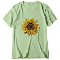 Crew izrez cvjetni bluze za slobodno vrijeme ljetni kratki rukav za žene zelene s