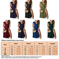 Capreze Women Maxi haljine kratki rukav duga haljina V izrez Ljeto plaža Sundress casual solid color