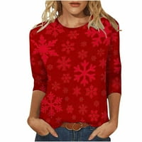 Božićne košulje za žene Jesen Trendy Pink Xmas Snowflake print rukav za rukav Crewneck majice