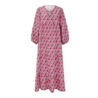 Ženska casual labav okrugli vrat Boemska cvjetna haljina kratkih rukava Maxi ljetna plaža Swing haljina