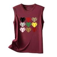 Ženski srčani print tenze za bejzbol Camisole Crewneck Tees majice bez rukava majke Dan poklon Vest