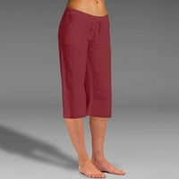 Žene Modni solid Color Cotton Fla elastične duge hlače Plaža Slobodno vrijeme Slobodne pantalone Duljine