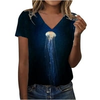 Ljetni vrhovi za žene plus veličine casual morske životinje kratki rukav V majice T CHIrts Život su