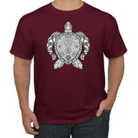 Crno-bijeli mozaik Retro Mandala kornjača Kornjač za životinje Grafička majica, Vintage Heather Mornarice,