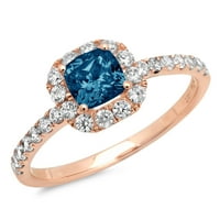 1.23ct Princess Cut Prirodni London Blue Topaz 18K ružičasto zlato Angažovanje halo prstena veličine