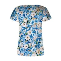 Žene ljetne vrhove Pulover kratkih rukava okrugla dekolte cvjetna bluza bijela 2xl