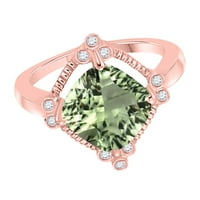 Mauli dragulji za žene 2. Carat Diamond i jastuk rezani zeleni ametist prsten za 10k ružičasto zlato